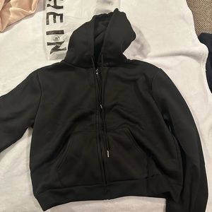 Zip up drawstring crop hoodie